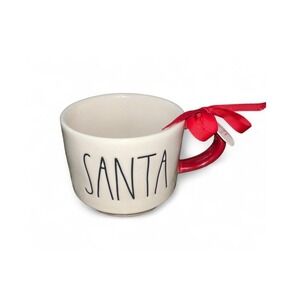 Rae Dunn Santa Mug Christmas Holiday Red Handle Ribbon Decor